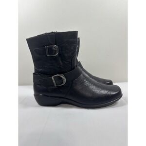 Romika Womens 39/8-8.5 Ankle Boots Black Leather Booties Comfort Buckle Comfort